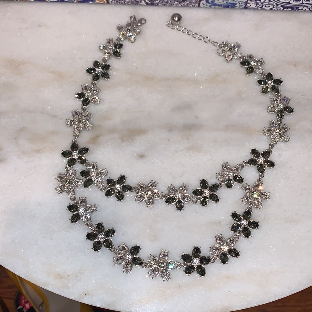 Kate Spade silver and grey floral jeweled necklace